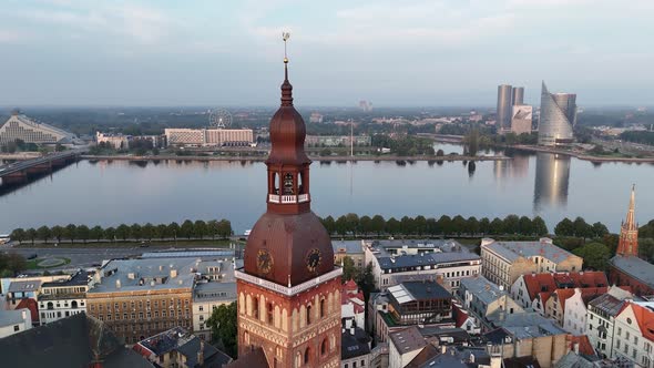 Aerial View of Riga Dome Cathedral Daugava River Vansu Bridge and ...