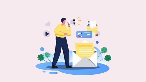 Animated Flat Design Marketing and Communication Concept