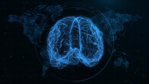 3D Technological Interface: Glowing Dashboard with Artificial Intelligence, Human Brain MRI Scan