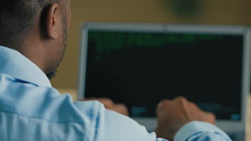 Businessman IT Programmer Hacker Man Developing Software Digital Java App Typing Code on Computer