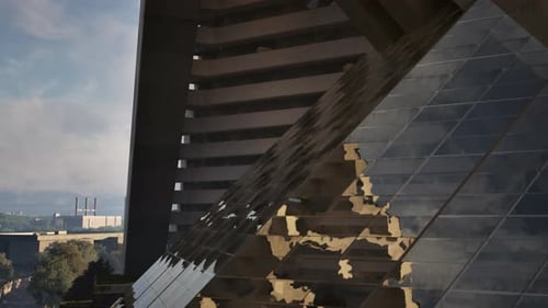 A Skyscraper with a Towering Structure in the Distance