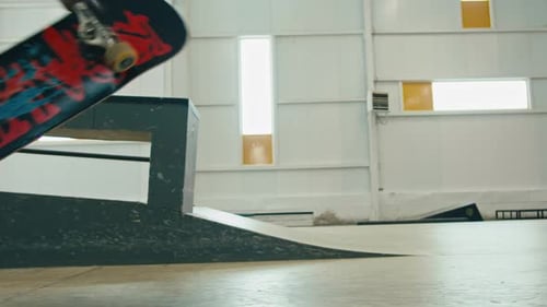 Young Skater Making Jump Performing Trick Skateboarder Training in Skatepark Making Tricks Slides