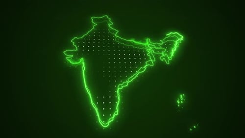 Digital Green Neon Outline Map of India Animation
