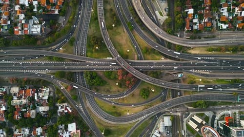 Highway from above Daylight Drone view Descending Timelapse