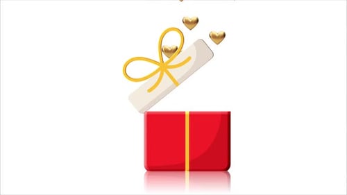 Animated Gift Box Revealing Golden Hearts