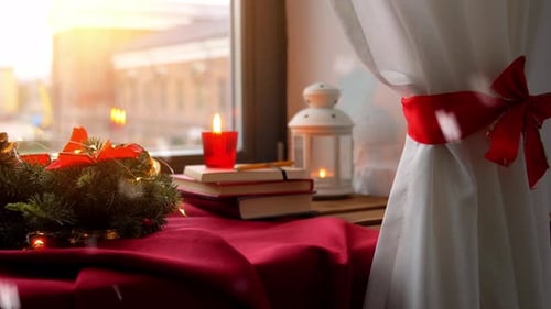 Cozy Christmas Window with Wreath and Candle