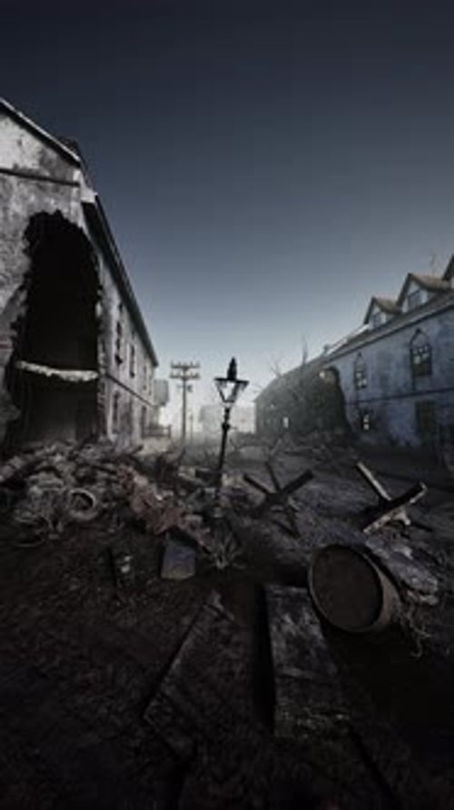 Damaged Building and Street Light