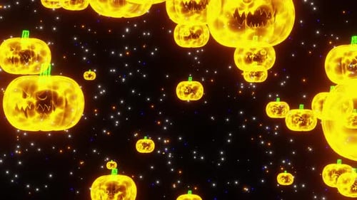 Glowing Halloween Jack-O'-Lanterns Loop Animation
