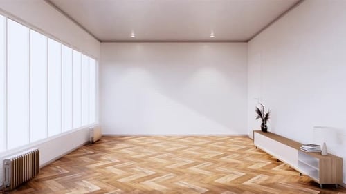 Modern Empty Room with Window and Wooden Floor Zoom Out