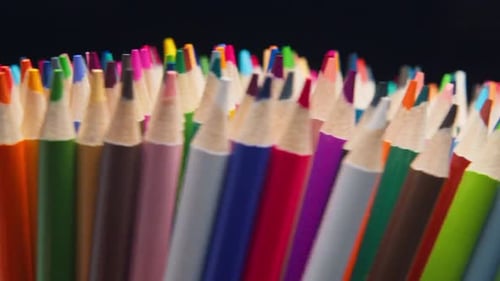 Closeup of Sharpened Multicolored Pencils for Drawing in a Circle Motion