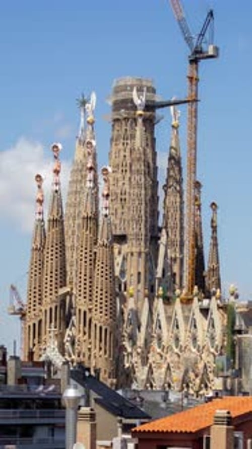 Sagrada Familia Cathedral in Barcelona From a Unique High Vantage Point in Vertical