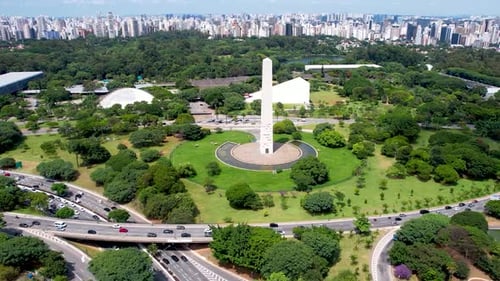 Time lapse of Obelisk Monument near Ibirapuera park at downtown Sao Paulo Brazil. Stunning landscape