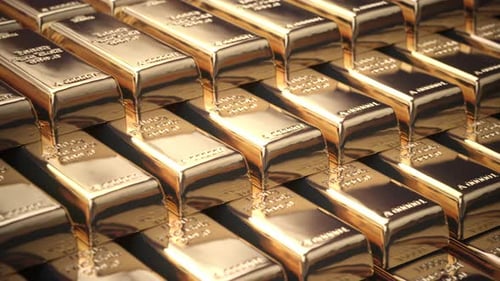 Gold Ingots and Bars Stacked in Rows Precious Metal Ongots 3d Amimation