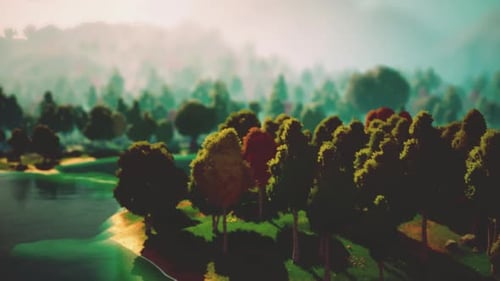 Cartoon Landscape with Hills and Forest
