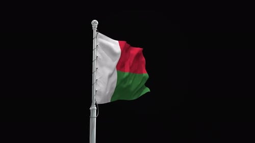 Madagascar Flag Waving on Flagpole Seamless Loop