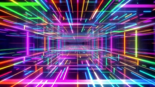 Retro Neon Cyberpunk Grid Tunnel Motion Background