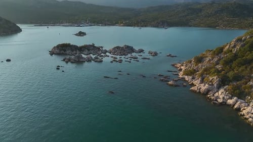 Aerial View Quaint Village With a Beautiful Waterfront and Yachts By the Shore