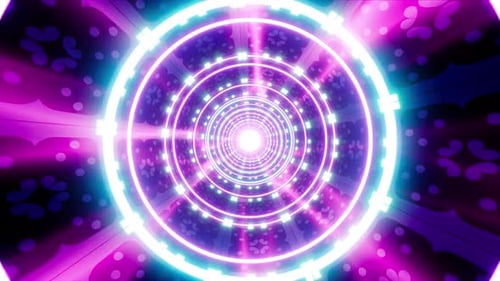 Abstract fancy neon art circle tunnel