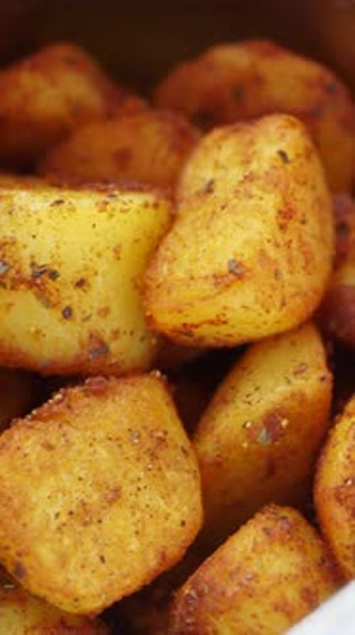 Golden Fried Potatoes Close Up