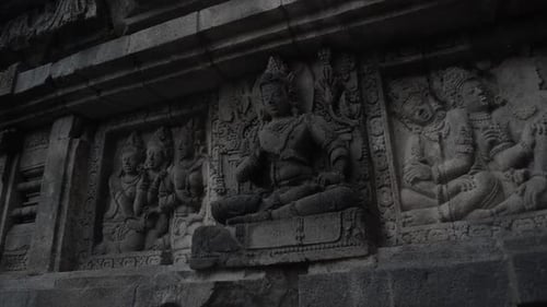 Close Up shot of Prambanan statue. Prambanan Temple is an 8th-century Hindu temple compound in the S