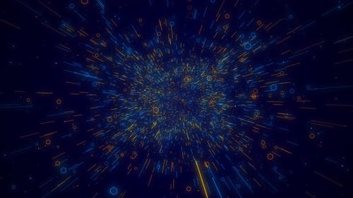 Tunnel futuriste volant de science-fiction 3D Deep Tech Résumé de la blockchain 3D Big Data Bitcoin Wave Technology