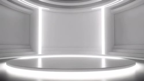 Futuristic White Studio Stage with Glowing Light Animation