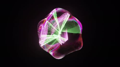 Hypnotic 3D Rendering of a Luminous Abstract Droplet with Swirling Neon Light Beams in Radiant Pink