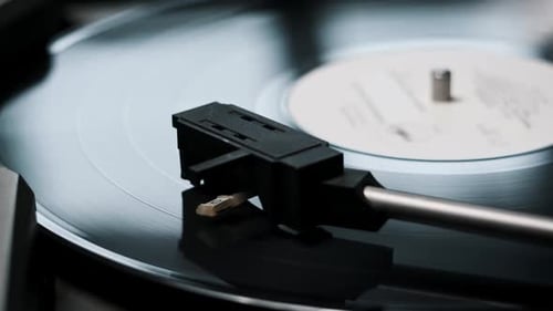 Vintage Record Player Playing a Vinyl Record