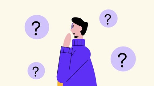 Flat Design Animation of Person Thinking with Question Marks