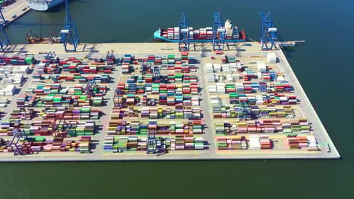 Global Logistics Hub Aerial View of a Busy Container Terminal