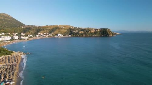 Beautiful Aerial View Above Himare, Albania. Albanian Riviera