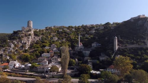 Beautiful hillside village Počitelj in Bosnia and Herzegovina, aerial view