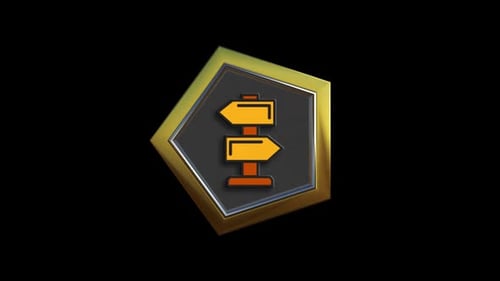 Animated 3D Golden Shield Direction Signpost Icon
