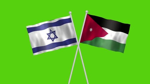Waving Flags of Israel and Jordan on Green Screen