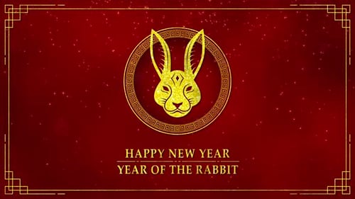 Golden rabbit logo with chinese new year and year of the Rabbit 2023 seamless loop video