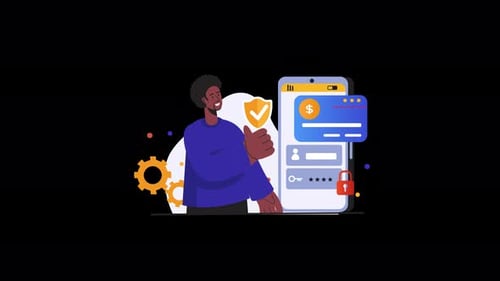 Hombre africano con smartphone en una ilustración de diseño seguro