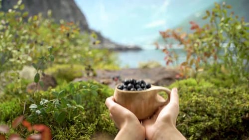 Berries in Kuksa Cup Held Outdoors