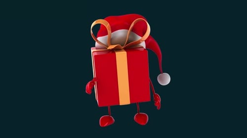 Dancing Christmas Gift Box Character with Santa Hat