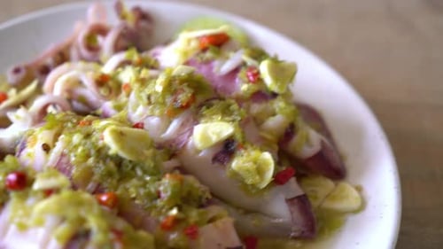 Close-up of Calamari with Green Sauce