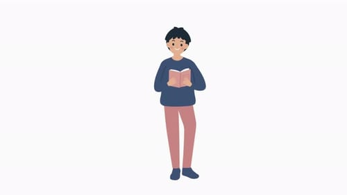 Animated Boy Reading Book Flat Design