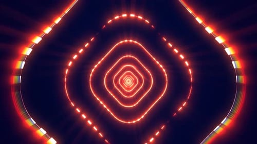 Yellow orange energy digital square rectangle tunnel frame made of lines and dots futuristic magical