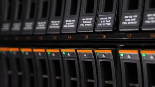 Data Server with Hard Drives and Green Lights