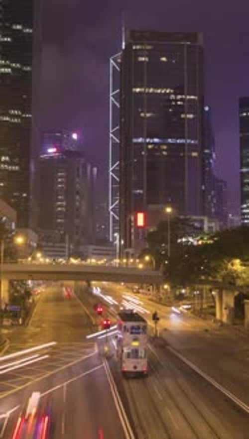 Tram and Cars in Hong Kong Vertical Video