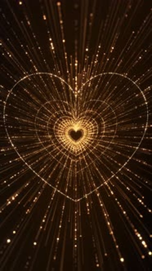 Golden Heart Light Explosion Background Animation Radiant Sparkling Particles Rays Expanding