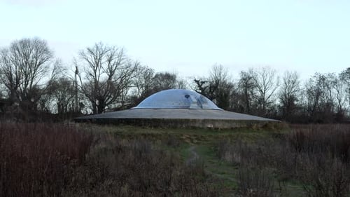 Eben-Emael Fortress Retractable Turret in Field on a Winter Day STATIC