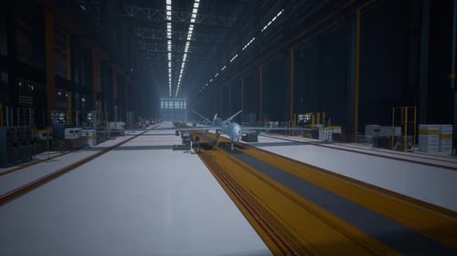 Military Drone or Unmanned Aerial Vehicle UAV in Hangar