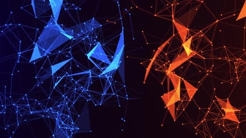 Fondo futurista abstracto con plexo de líneas, puntos y triángulos, tecnología digital