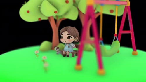 Little Girl Sitting With Her Dog In The Kids Park 3D Animation Loop On Alpha Channel 4K