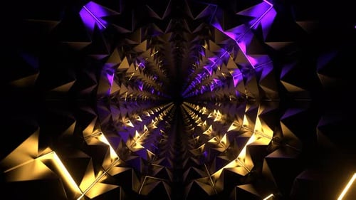 Violettes und gelbes Neonlicht im Stacheltunnel-Hintergrund VJ Loop In 4K
