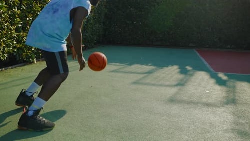 Skilled Basketball Player is Dribbling Ball and Throwing to Basket Two Points Field Goal